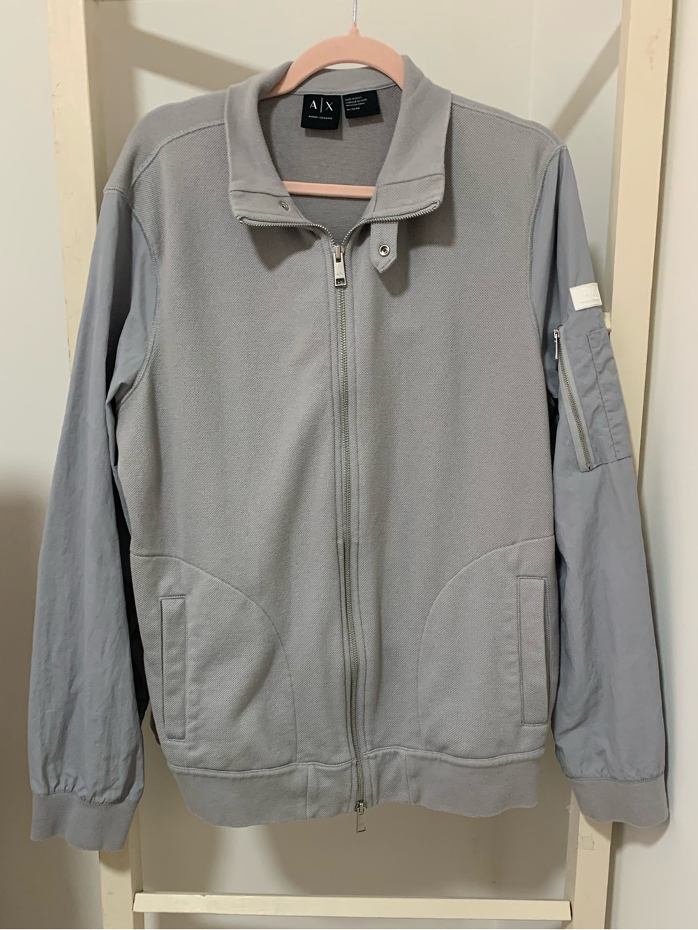 Armani Exchange Men's Light Gray Zip-Up Jacket